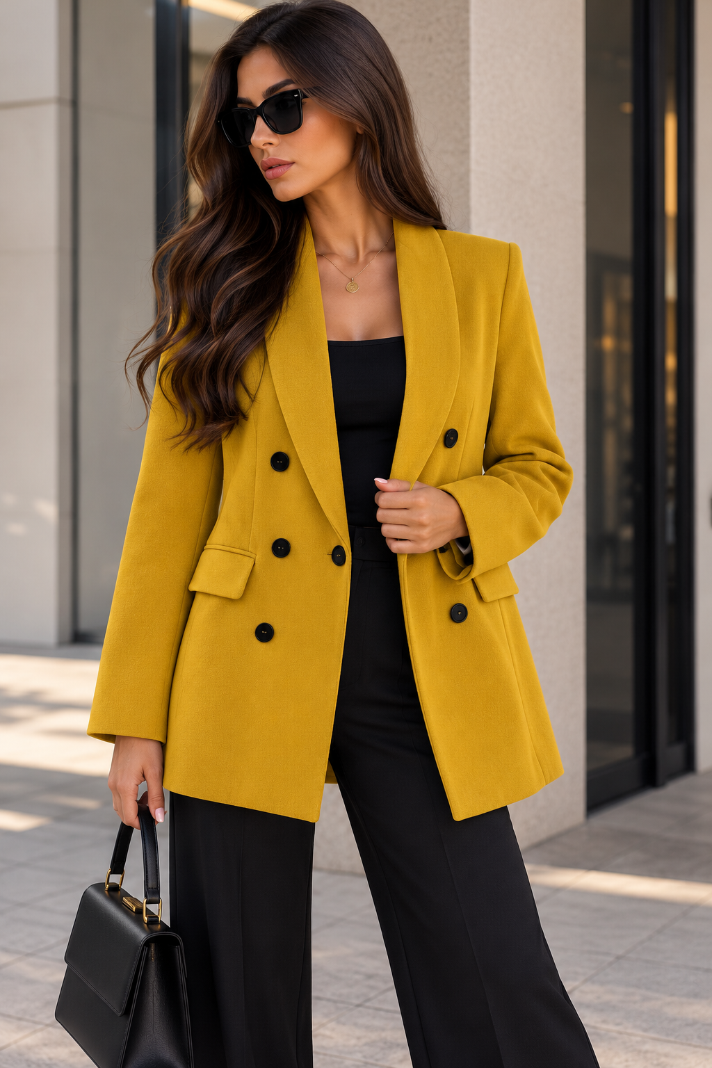 Chic Mustard Yellow Double-Breasted Blazer