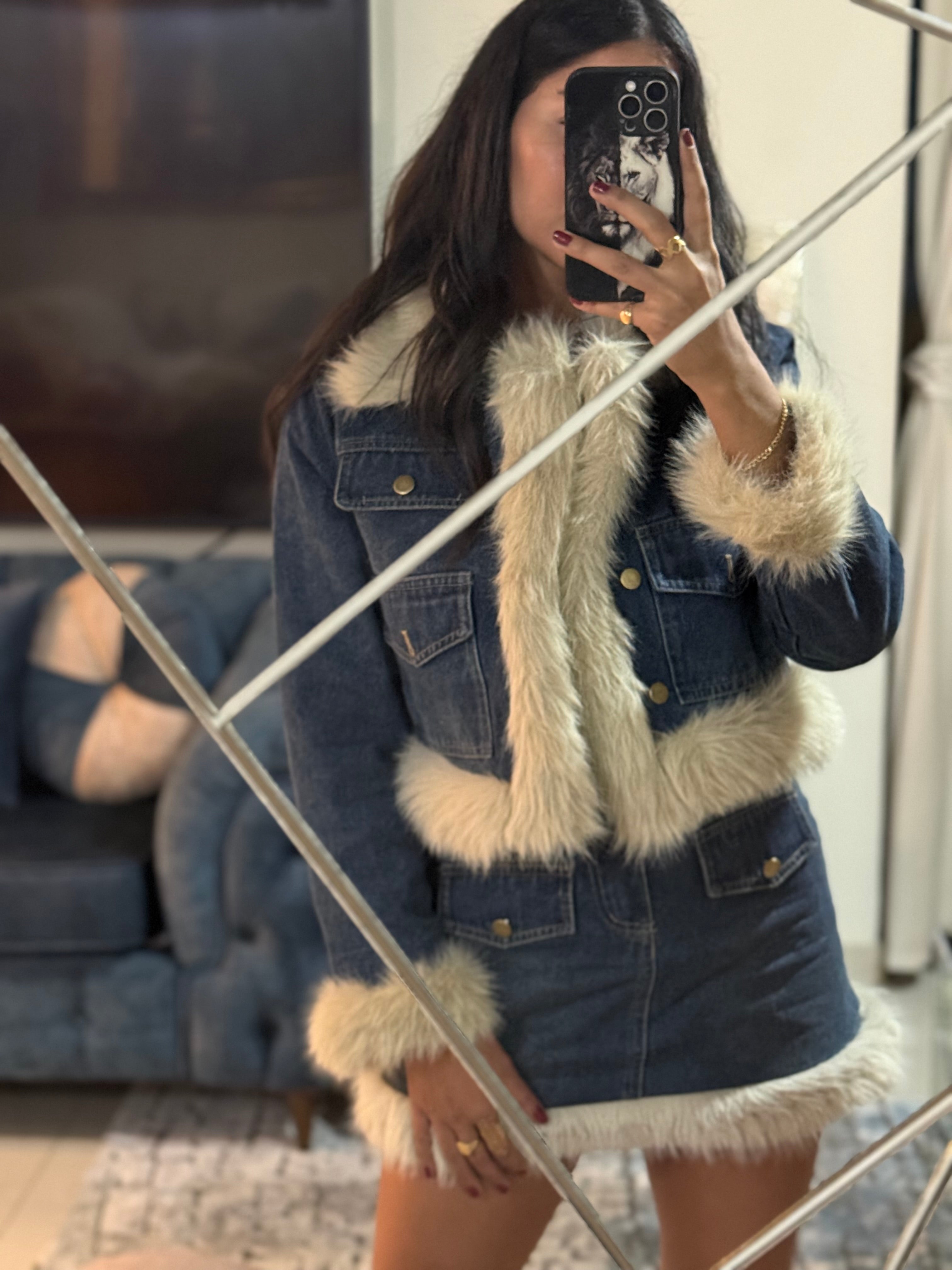 Denim padded set with fur