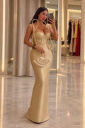 Champagne Gold Corset Bandage Maxi Dress
