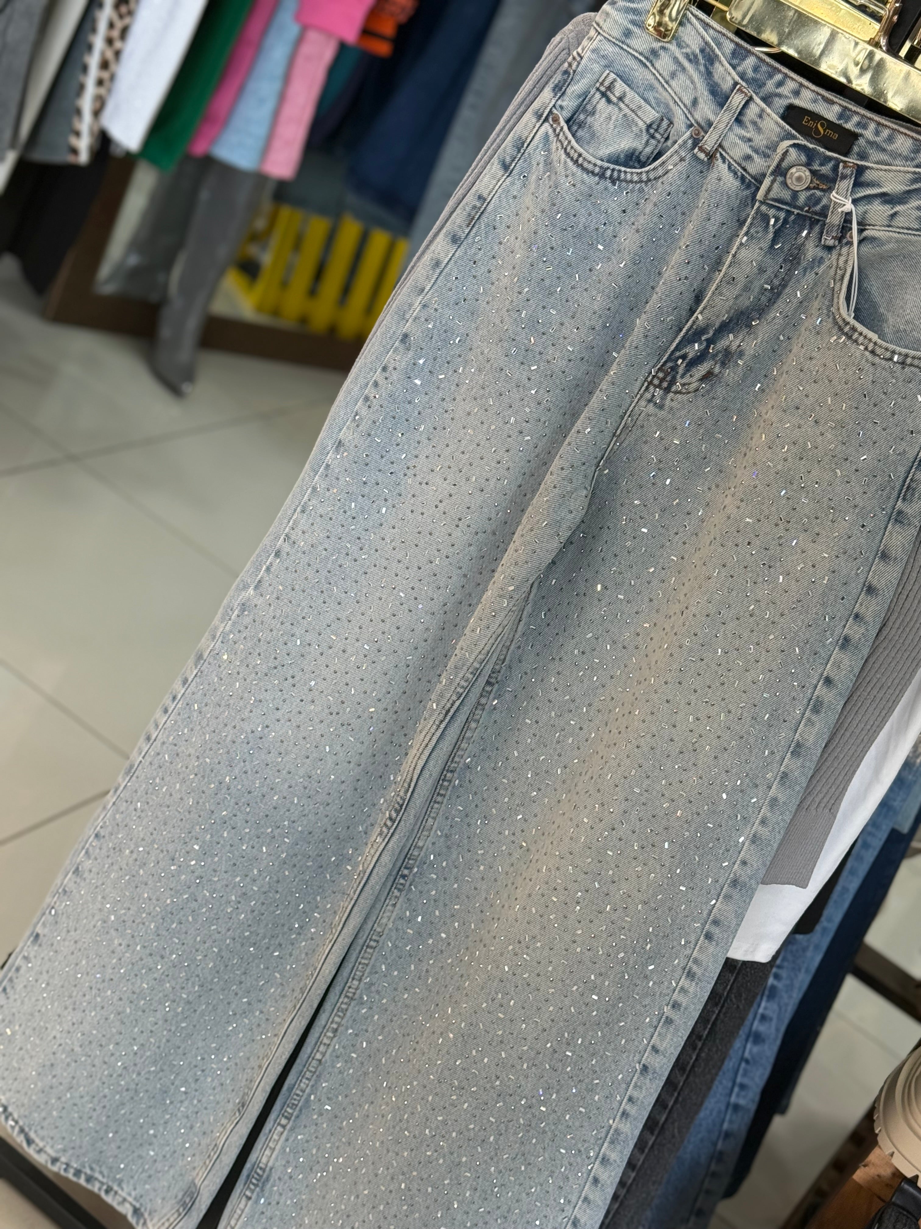 Rhinestones denim jeans