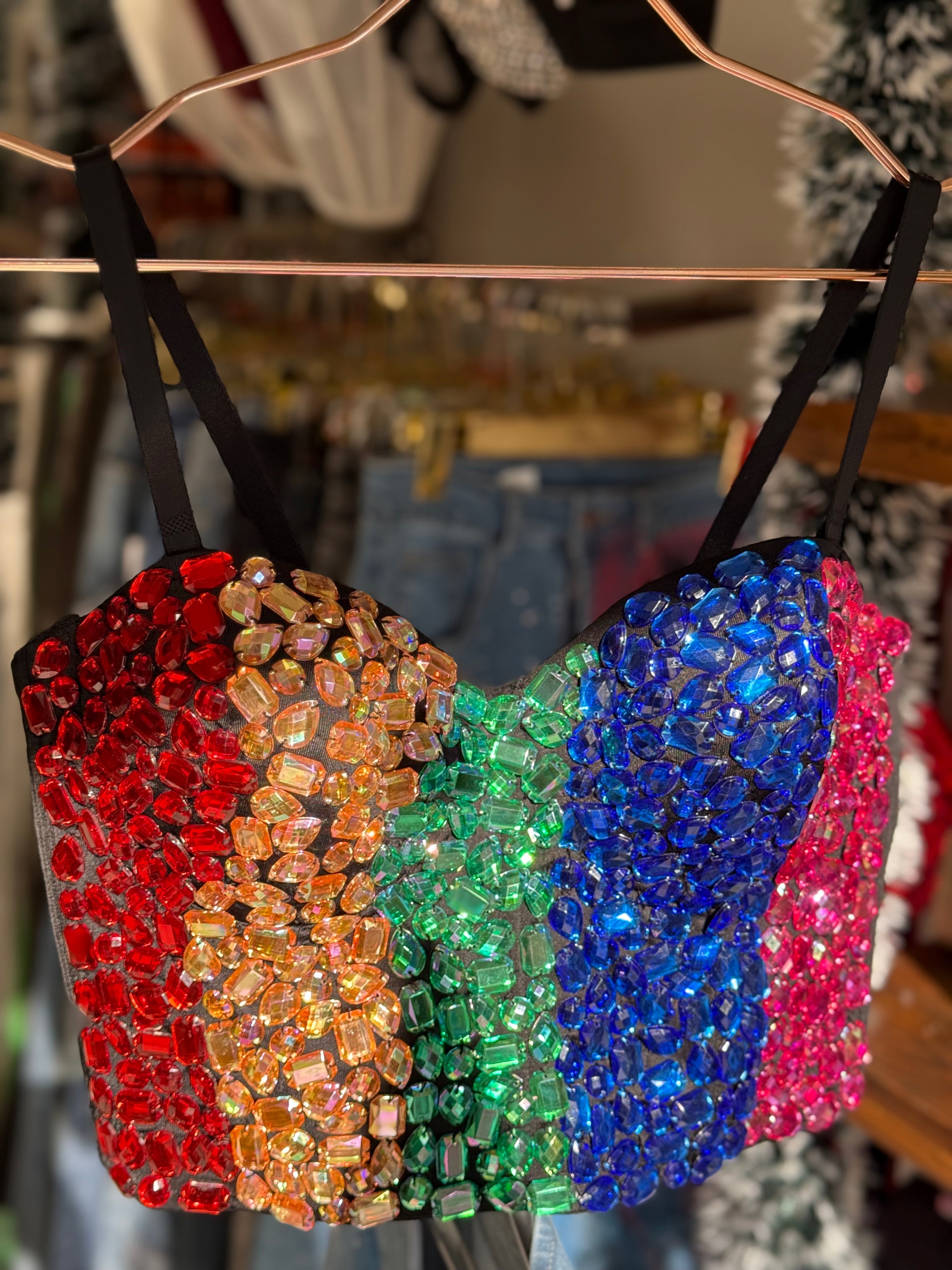 Multicolor Rhinestoned Padded Corset