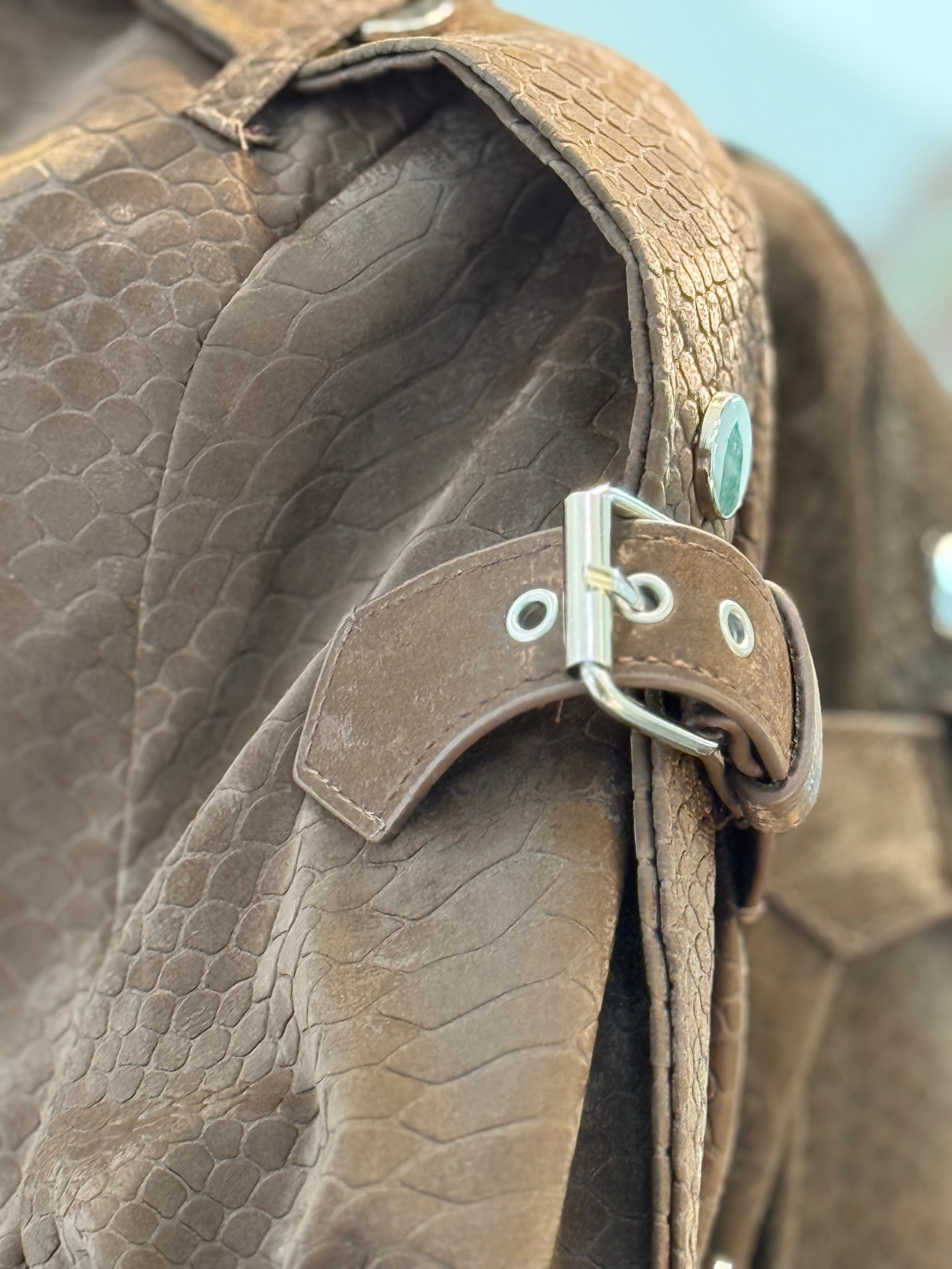 Leather crocco crop jacket