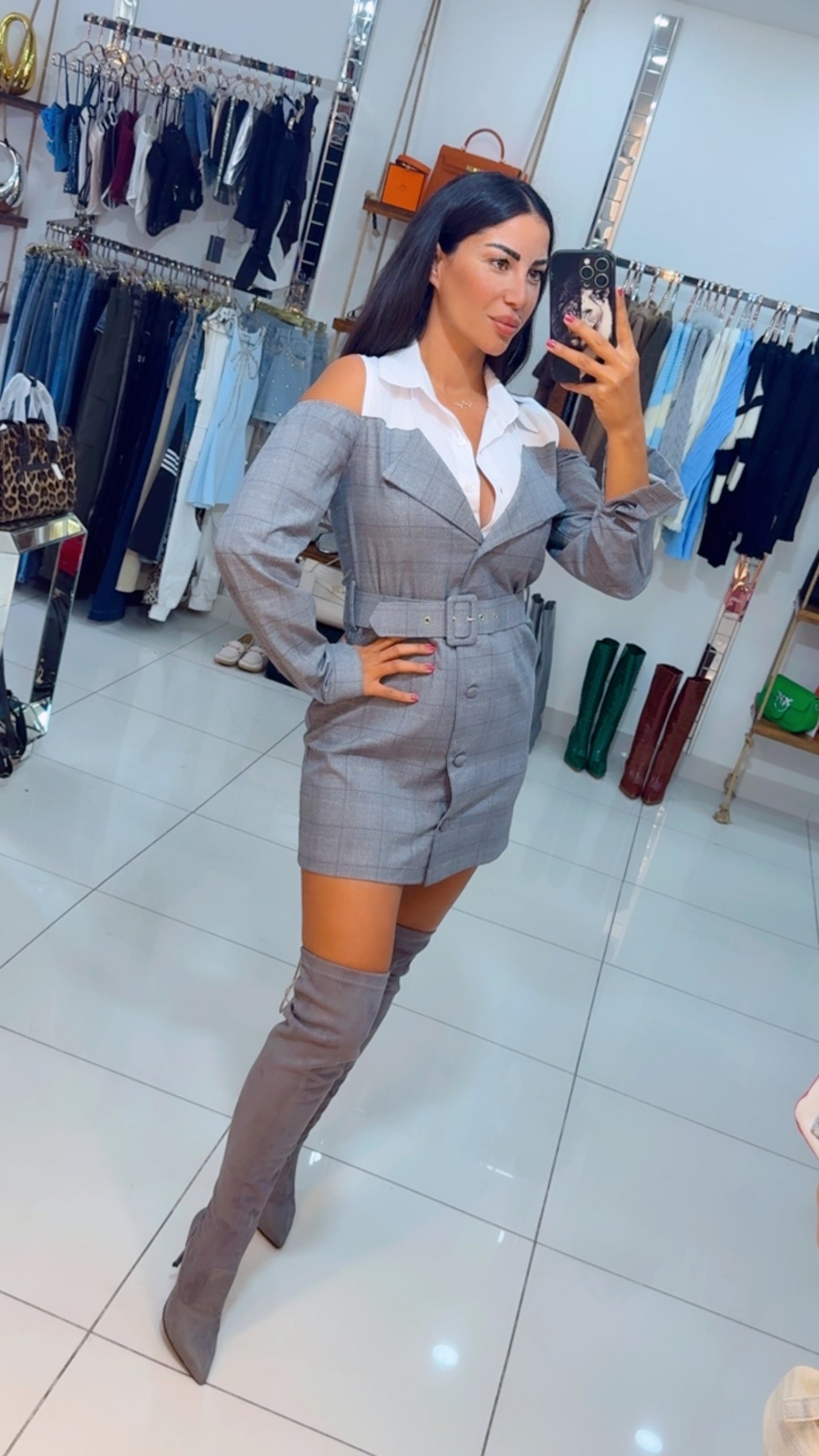 Power Play Plaid Blazer Dress