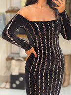 Rhinestone Black Velvet Maxi Dress – Multicolour Sparkle Glam
