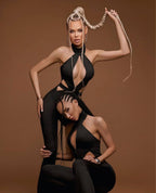 Open waist jumpsuit with belt