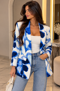 Blue & White Abstract Print Blazer