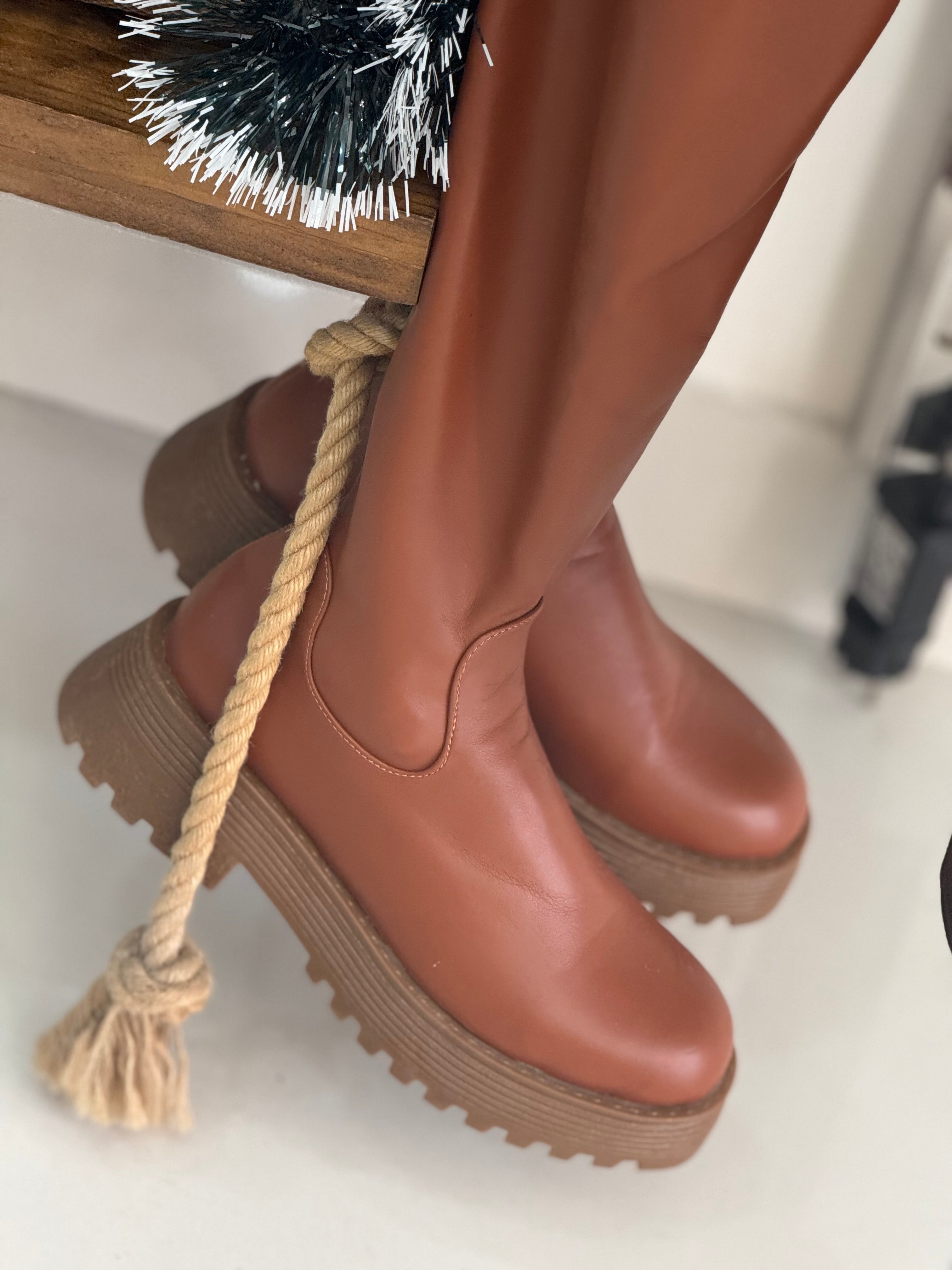Camel leather long boots