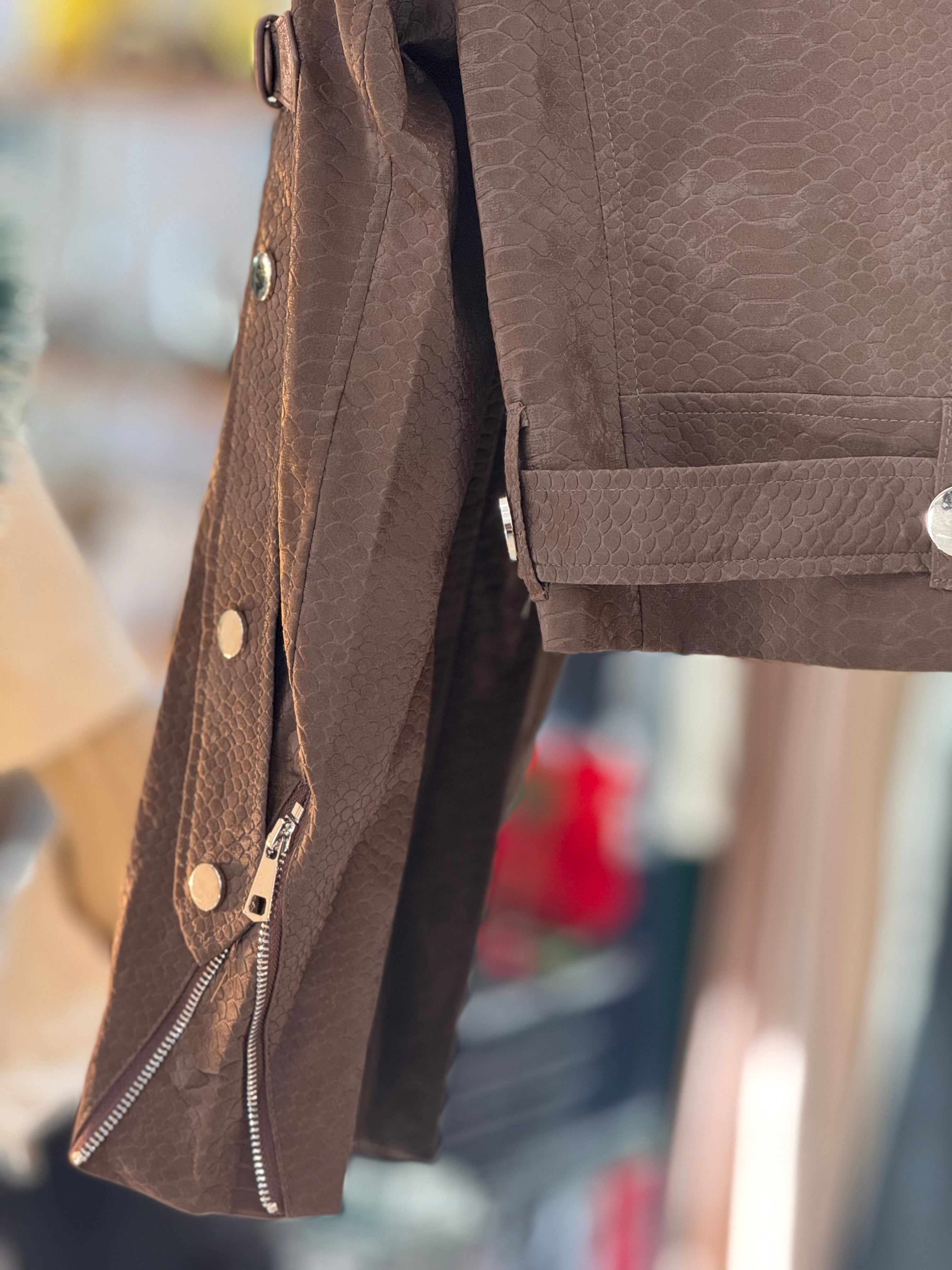 Leather crocco crop jacket