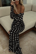 Polka dot collar maxi dress
