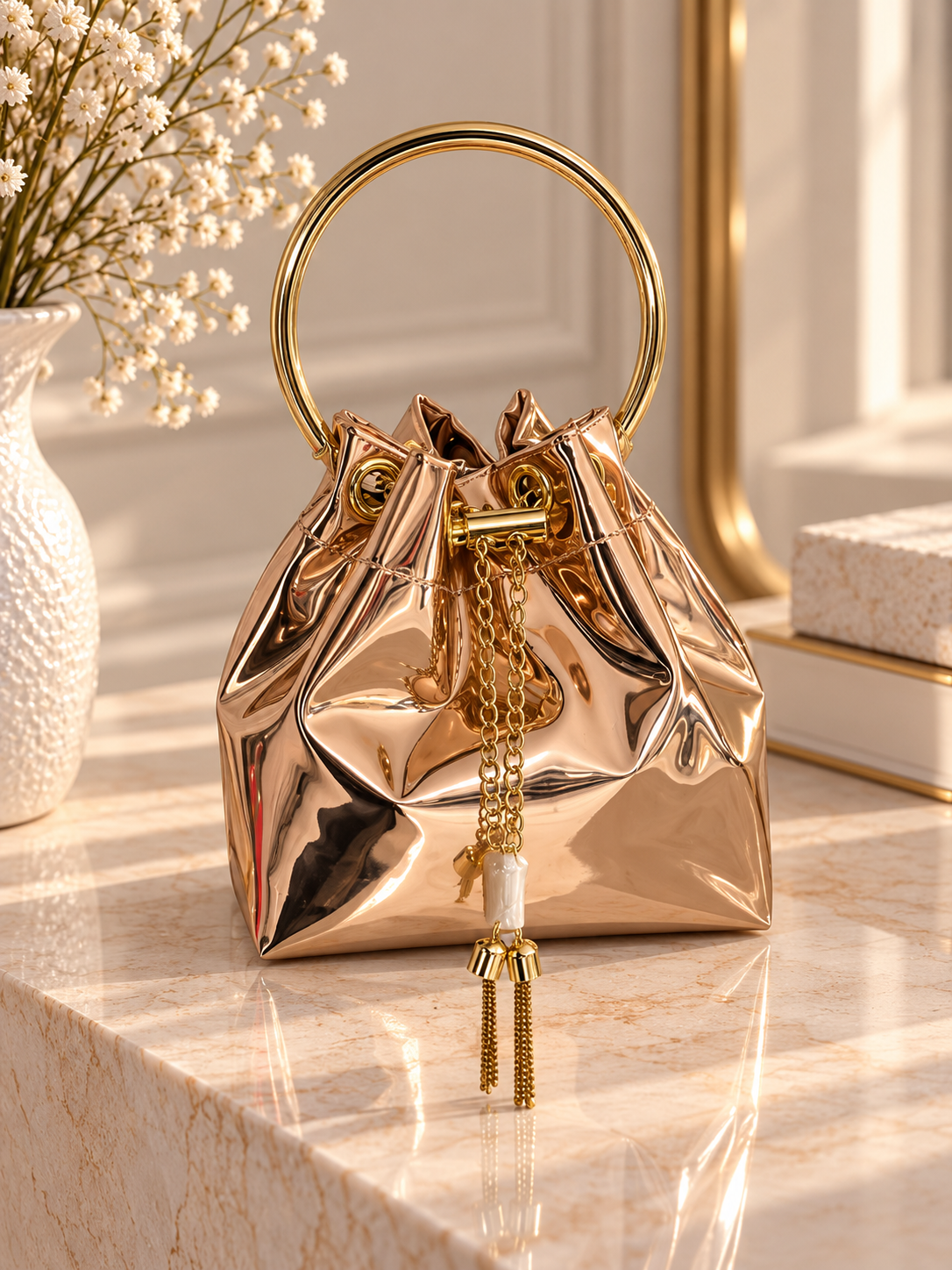 Metallic Mini Bucket Bag