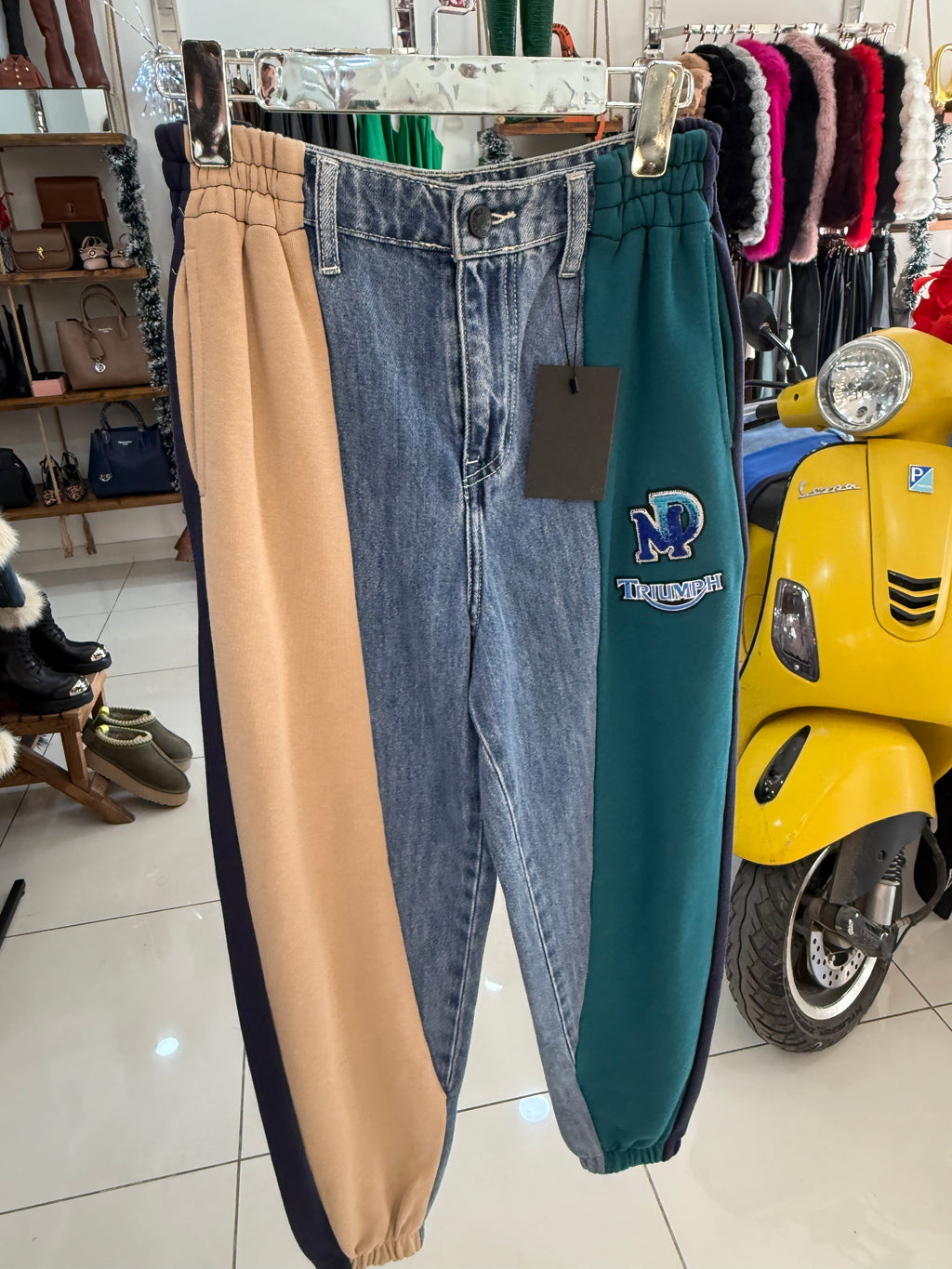 Tri-Tone Denim Jogger Pants – Sporty Chic Edition