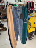 Tri-Tone Denim Jogger Pants – Sporty Chic Edition