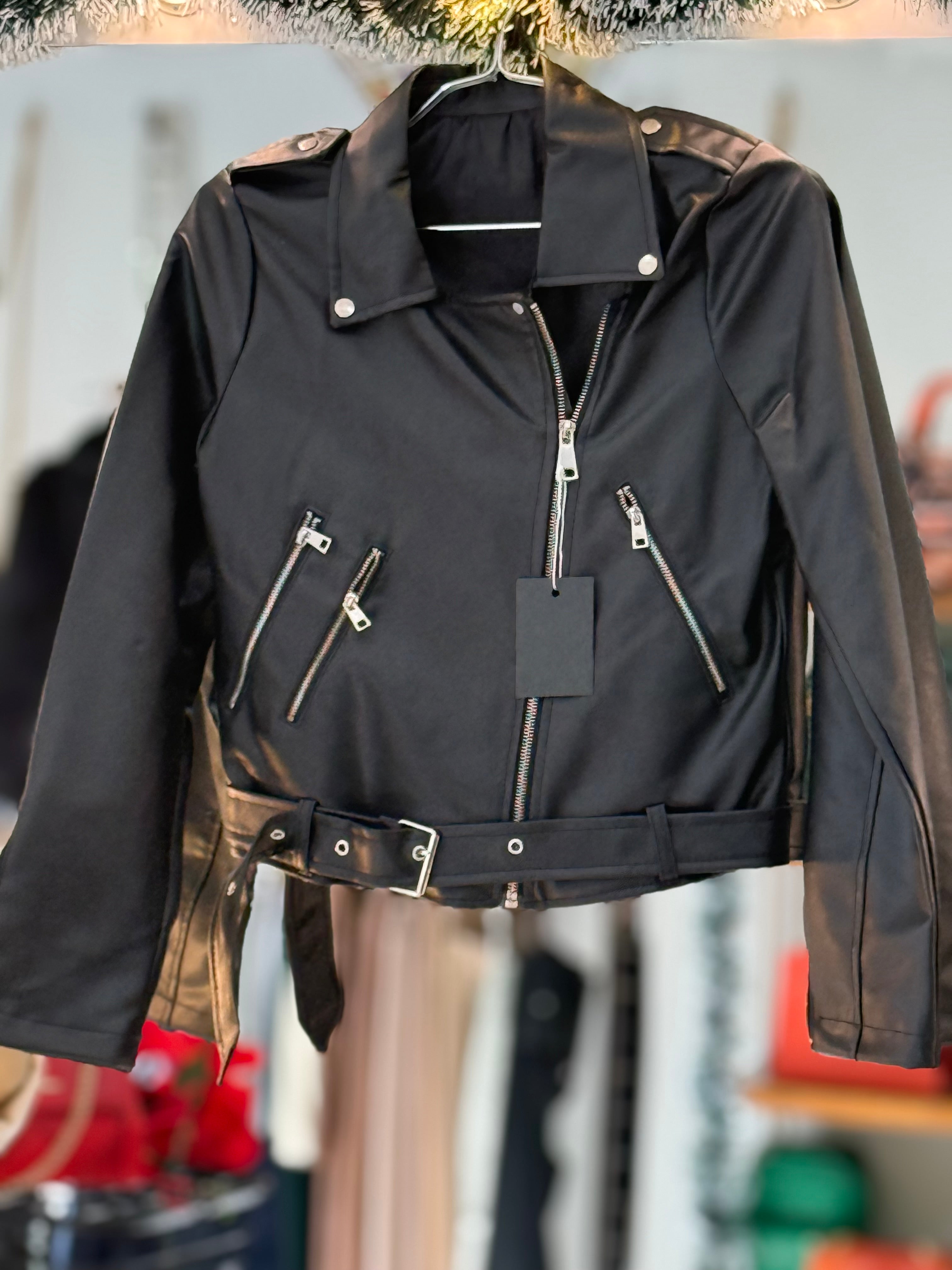 Black leather zipper styled jacket