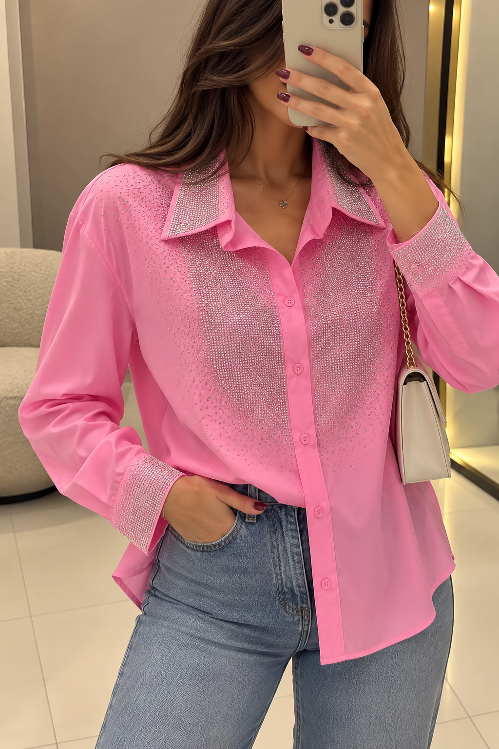 Pink Rhinestone Embellished Chemise