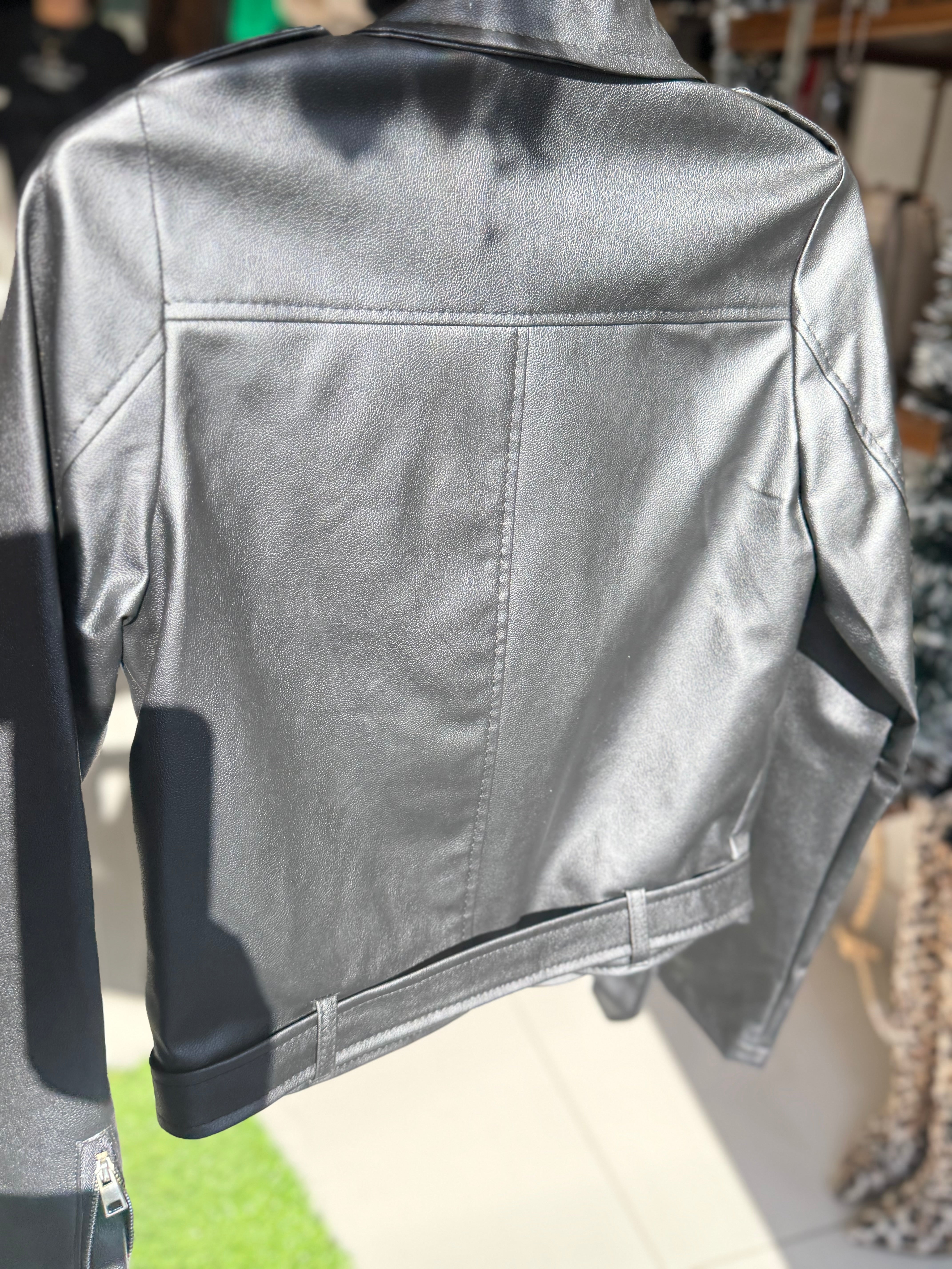 Black leather zipper styled jacket