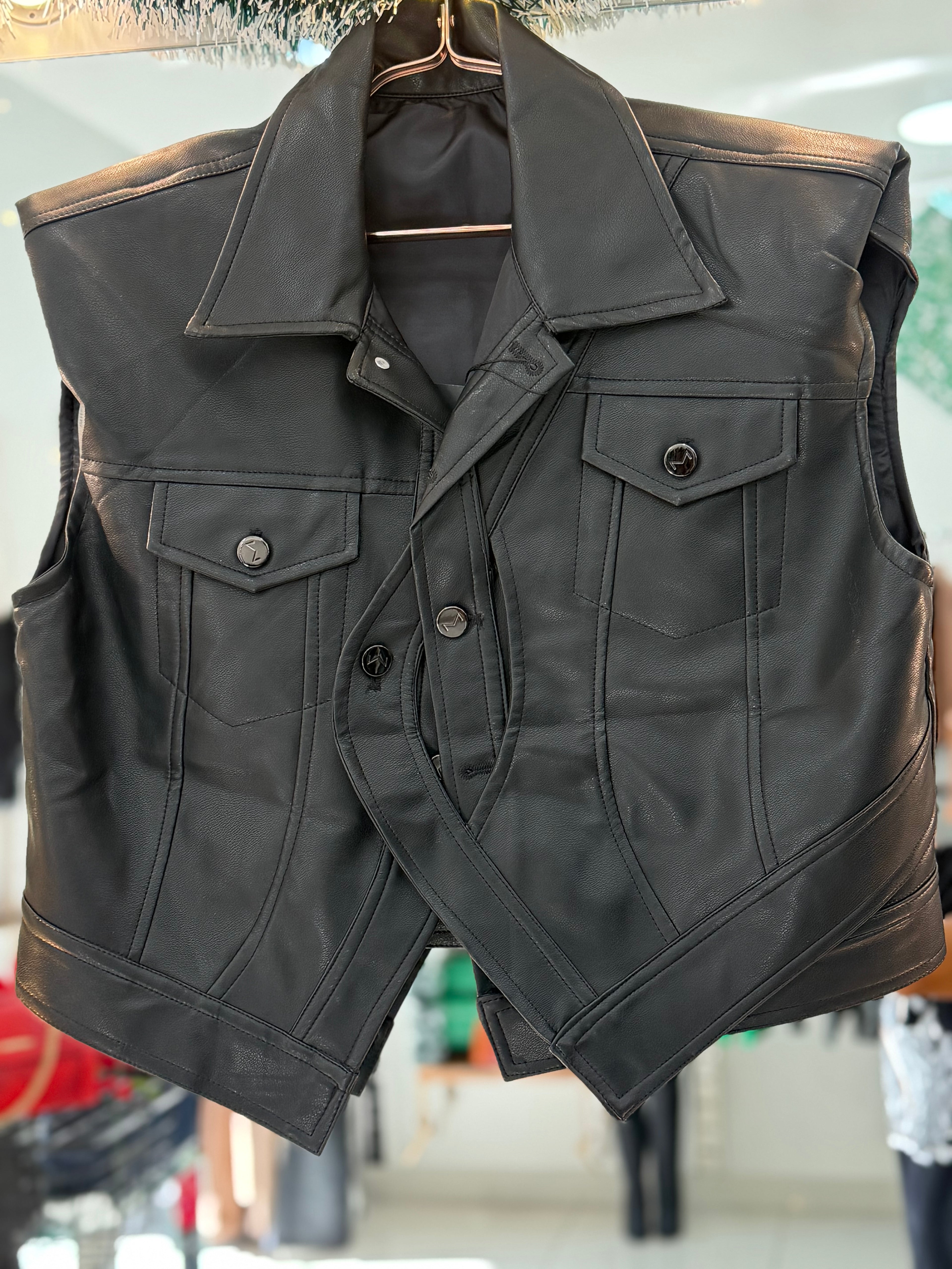 Oversized leather vest
