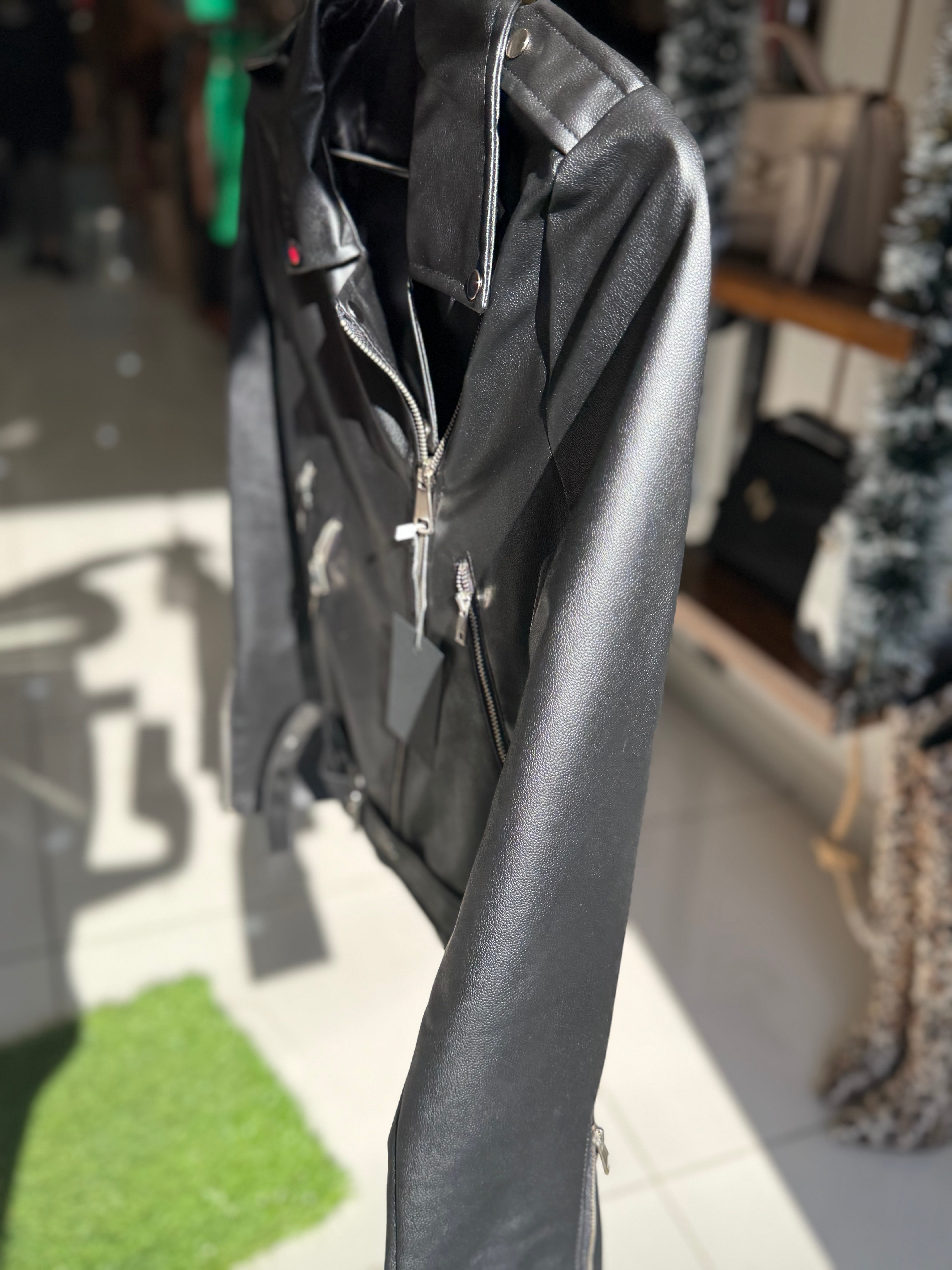 Black leather zipper styled jacket