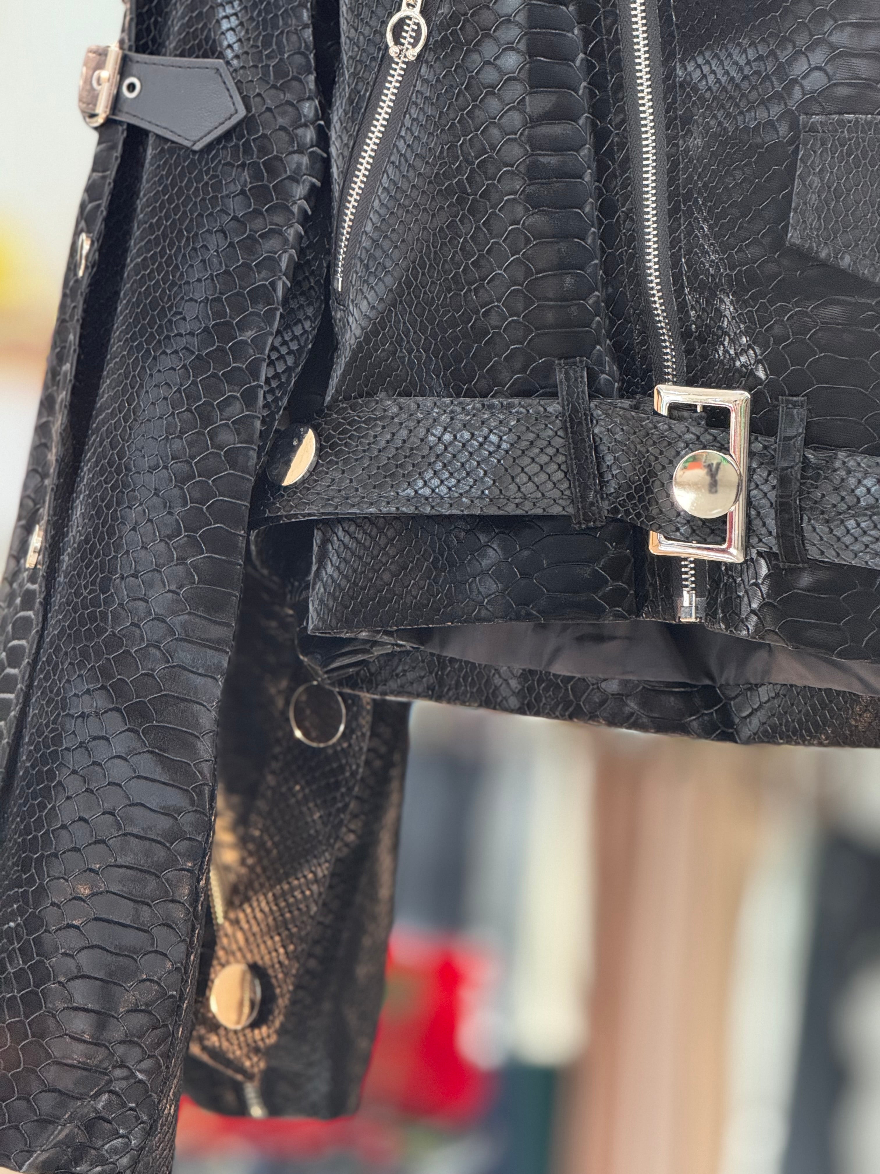 Leather crocco crop jacket