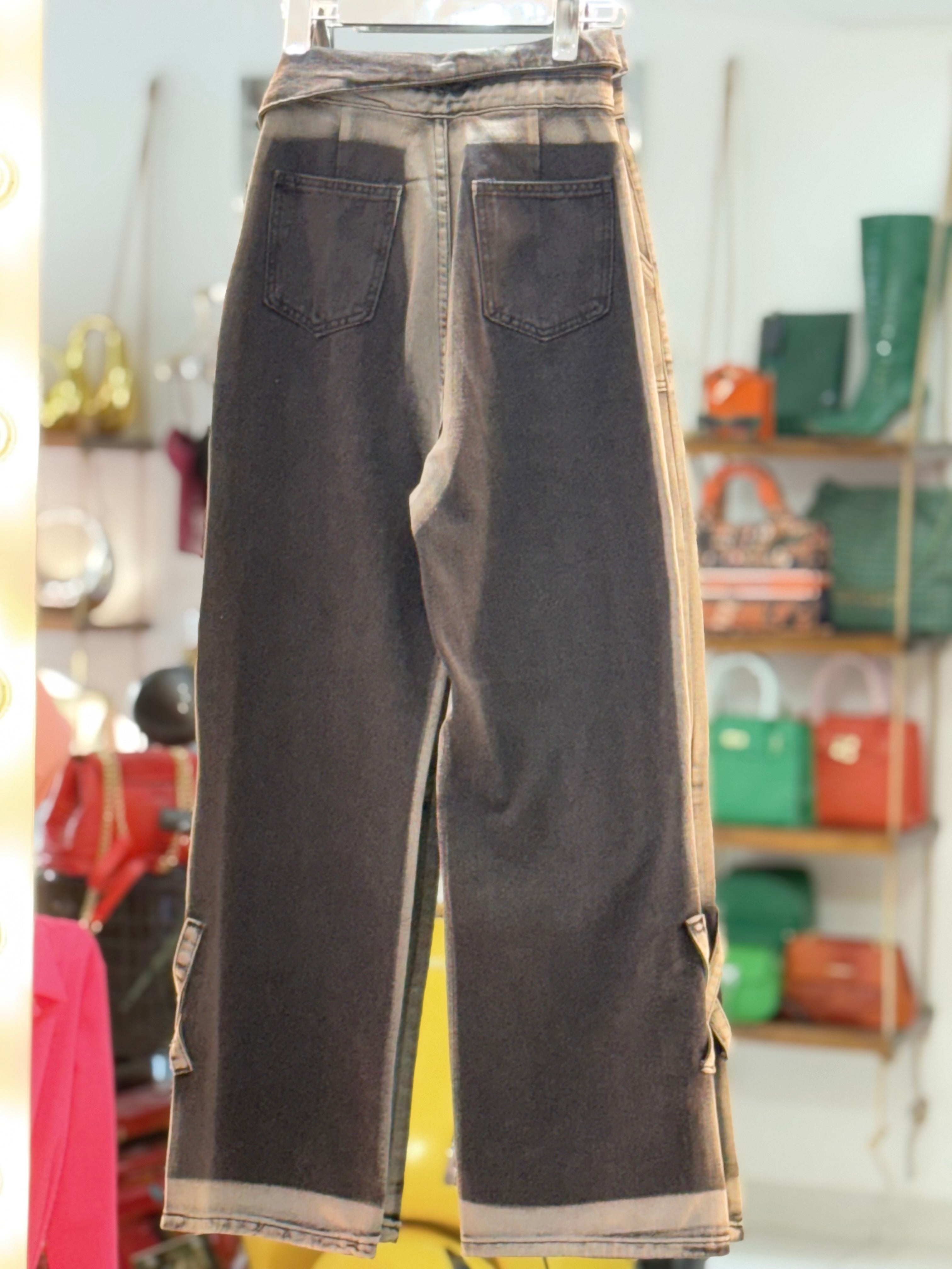 Two-Tone Grey Jeans with Wrapped Waist