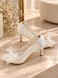 Elegant White Bow Stiletto Heels