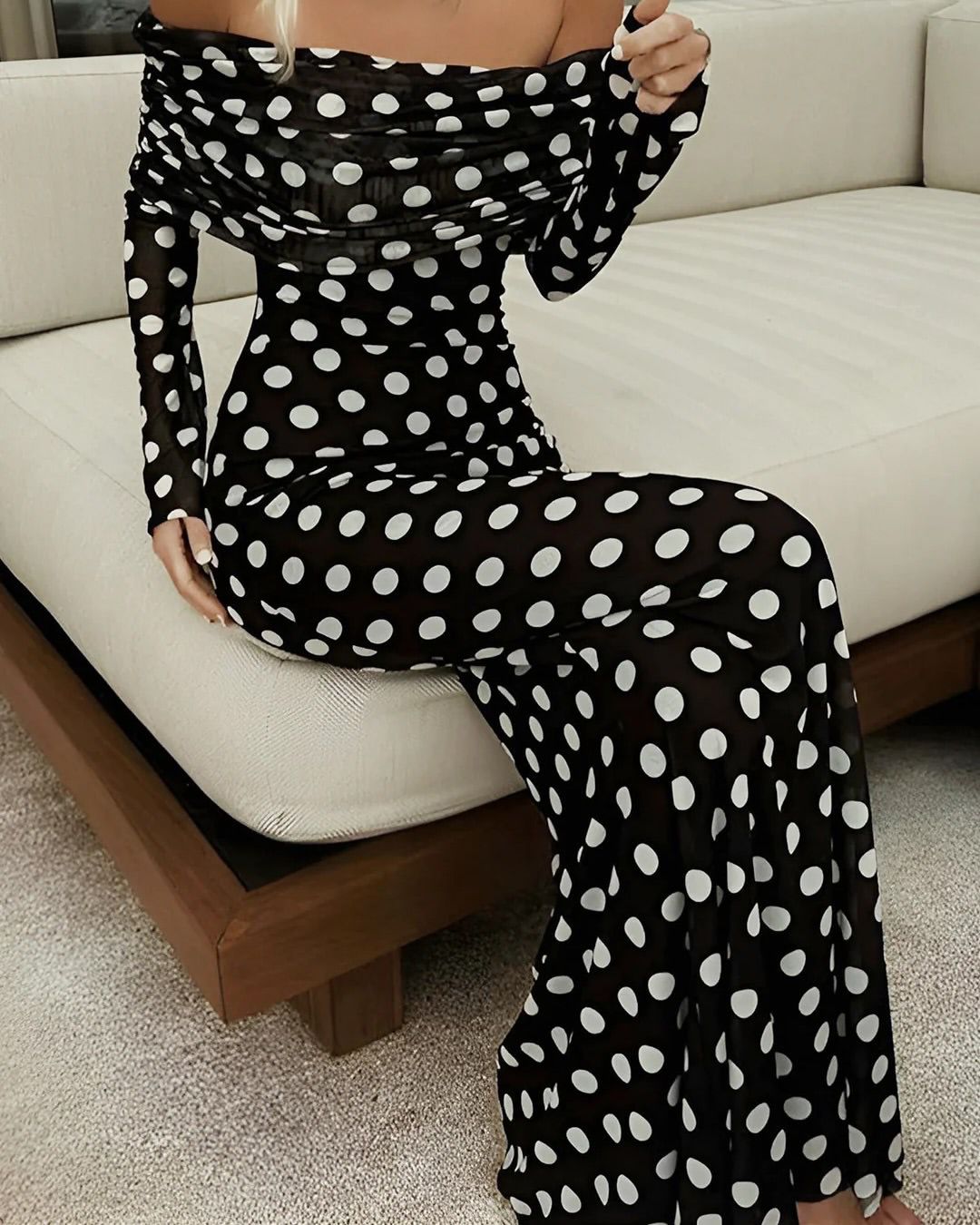 Polka dot collar maxi dress
