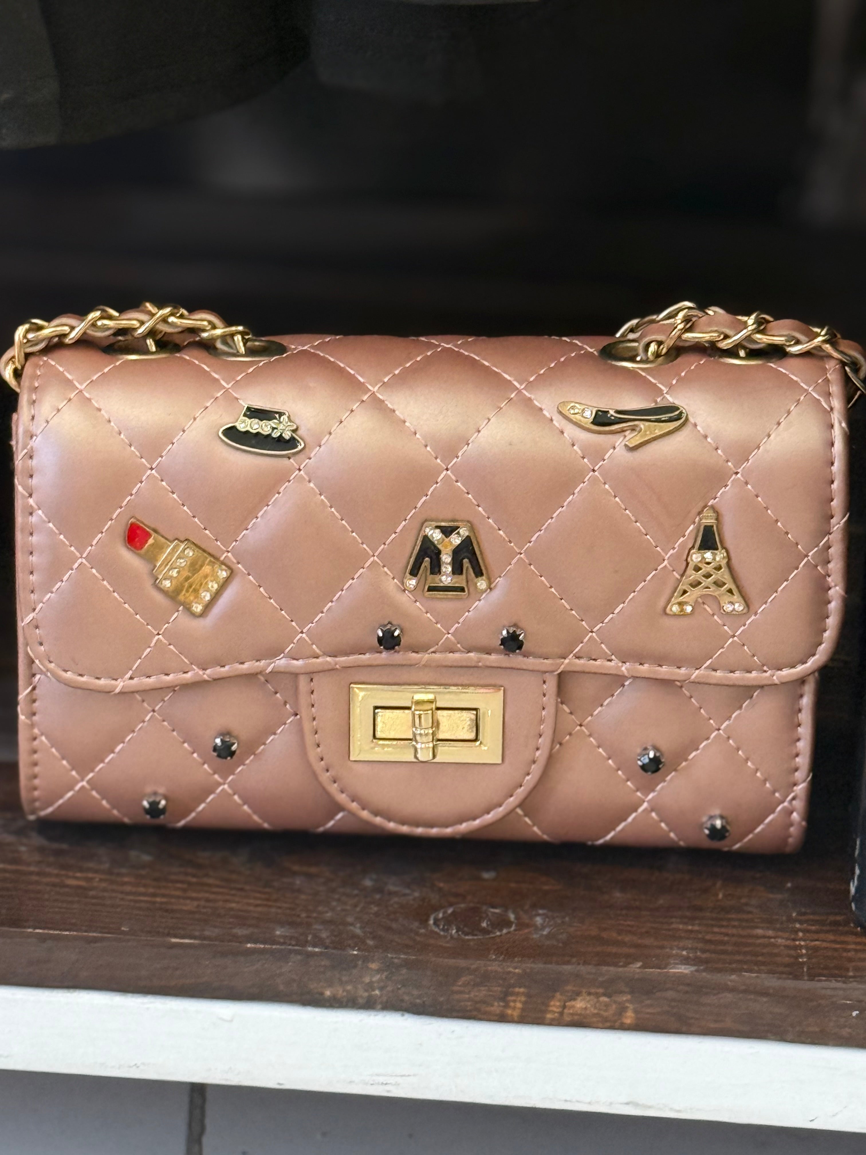 Blush Quilted Mini Bag with Gold Charms