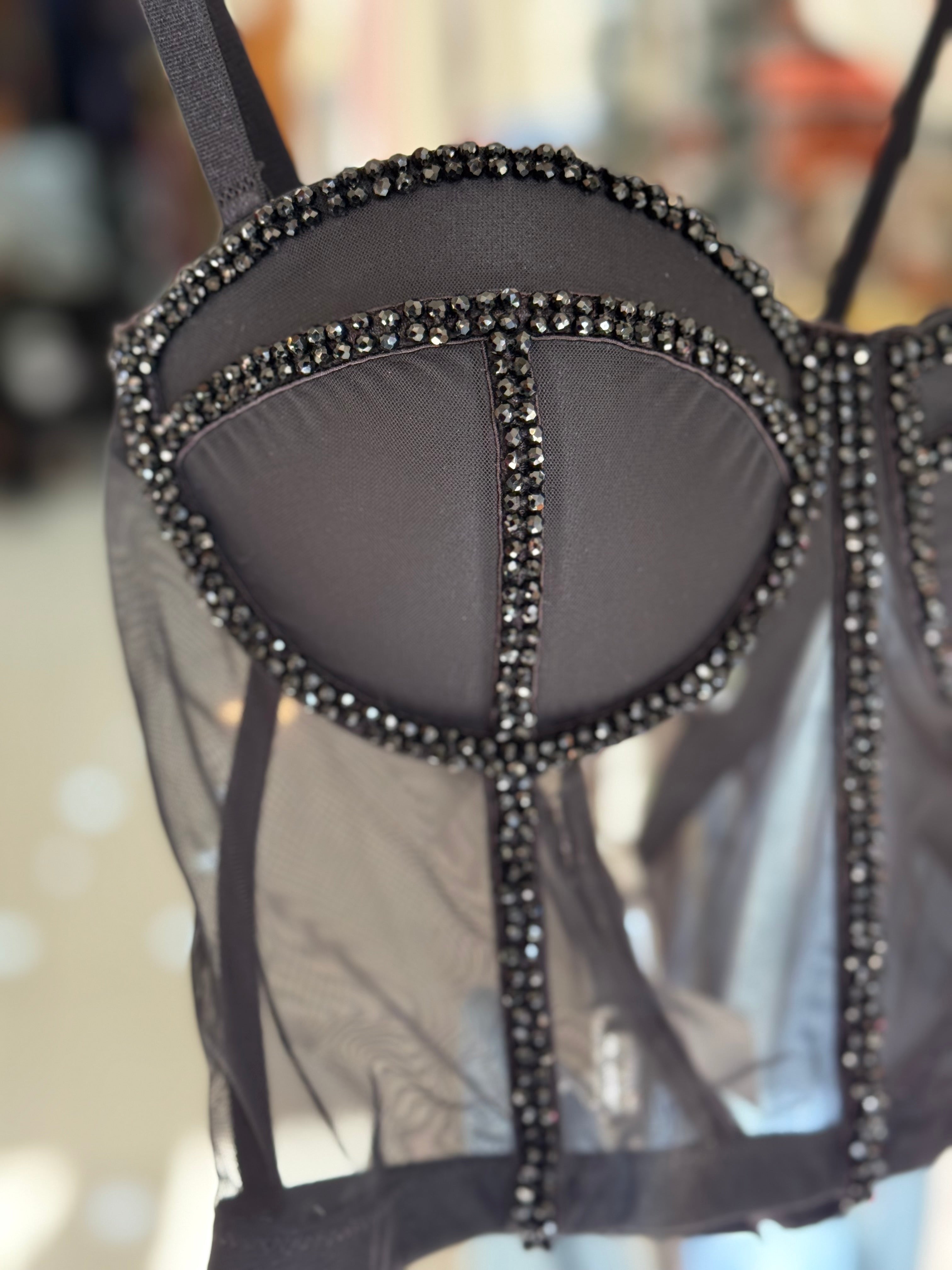 Black Rhinestone See-Through Padded Corset