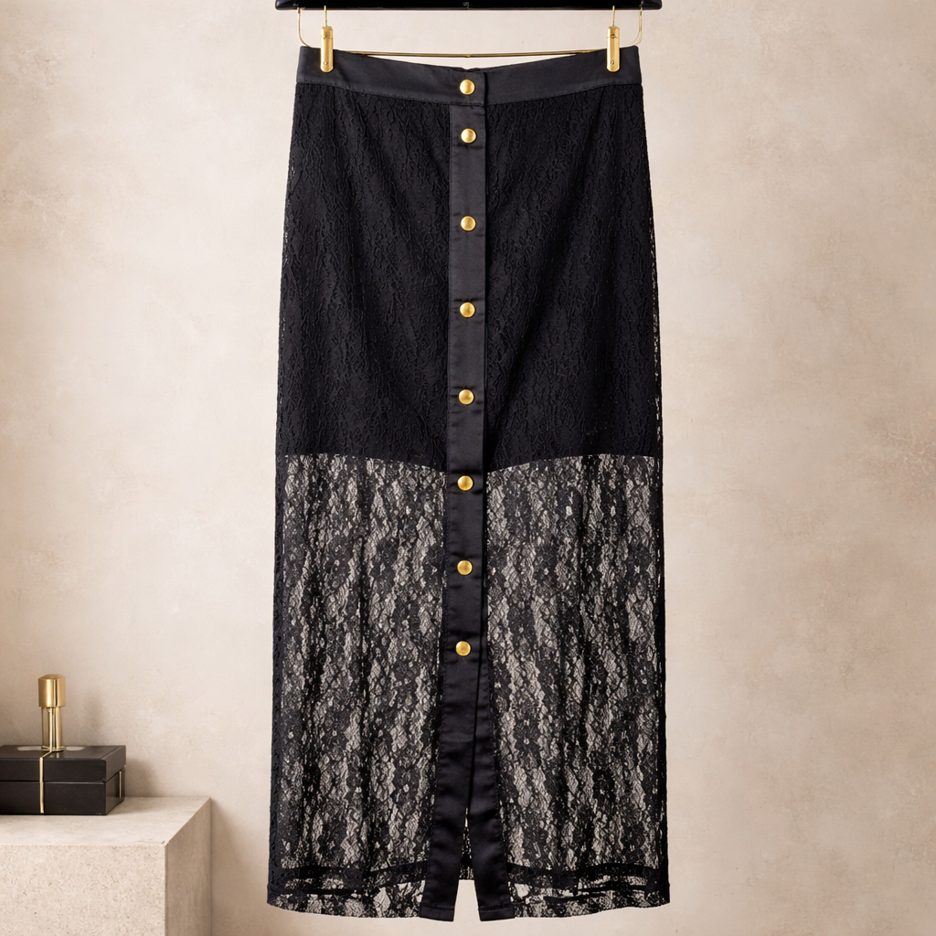 The Black Dentelle Midi Skirt