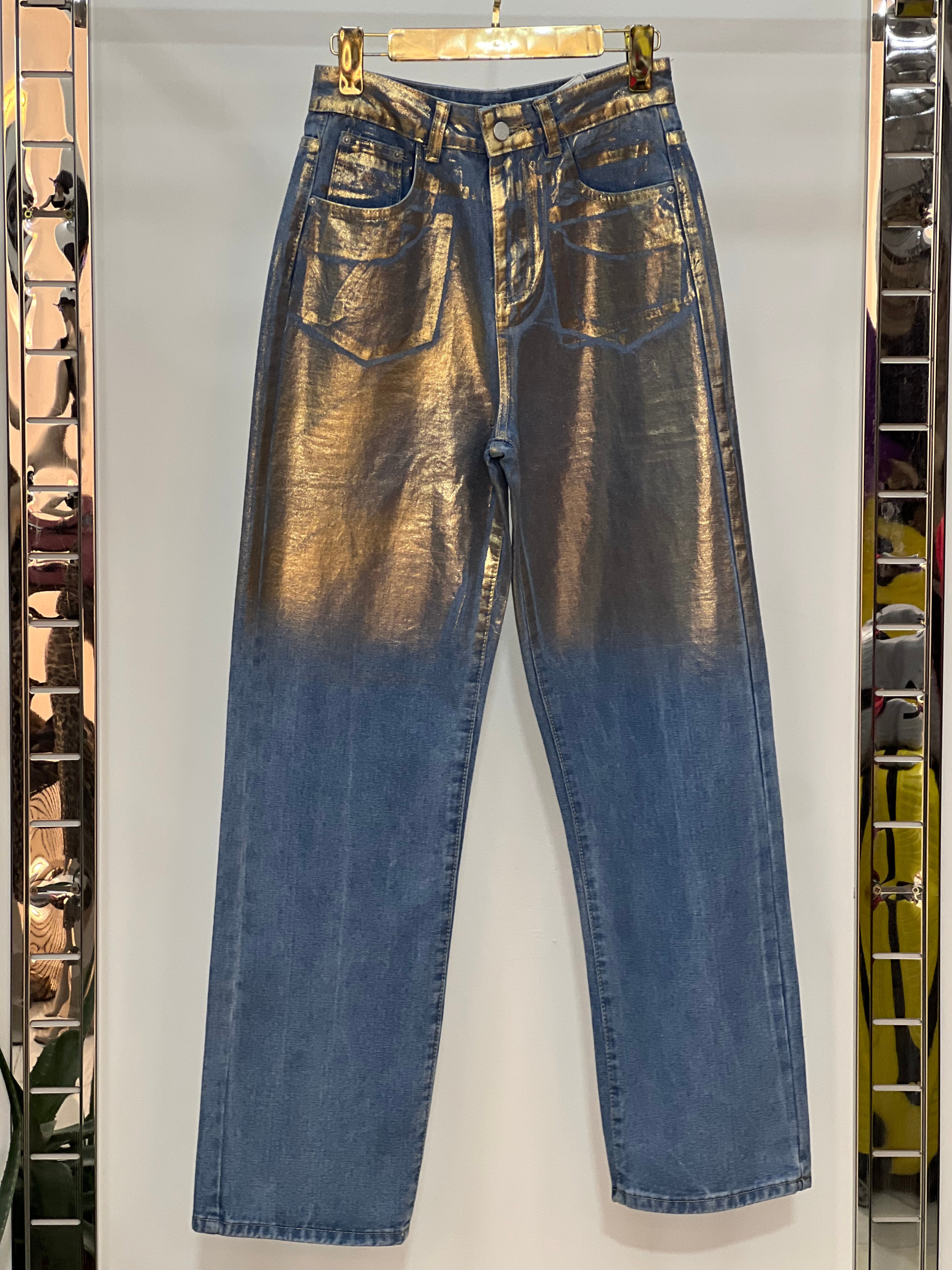 Metallic Gold Accent Denim Jeans
