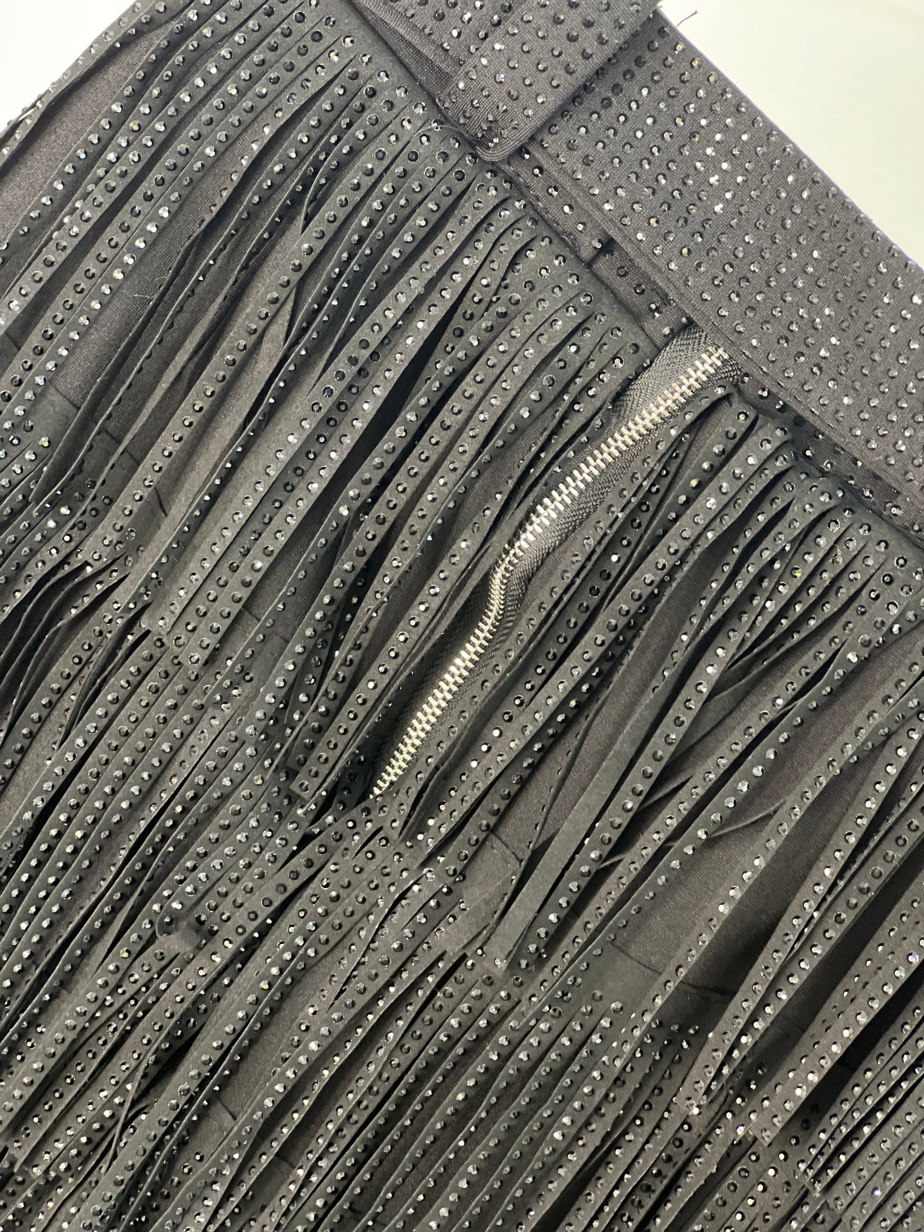 Midnight Spark – Embellished Skirt with Stoned Tassels & Belt