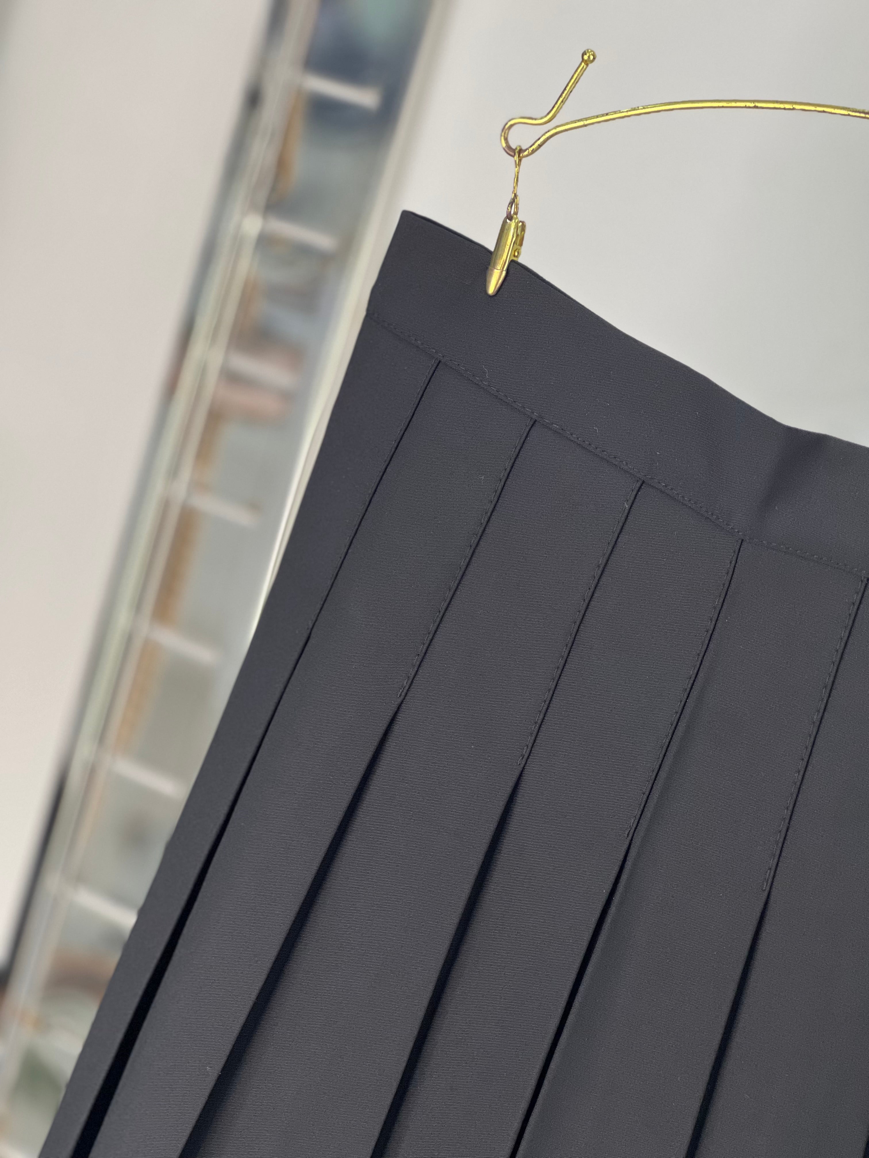 Black Satin Pleated Skirt