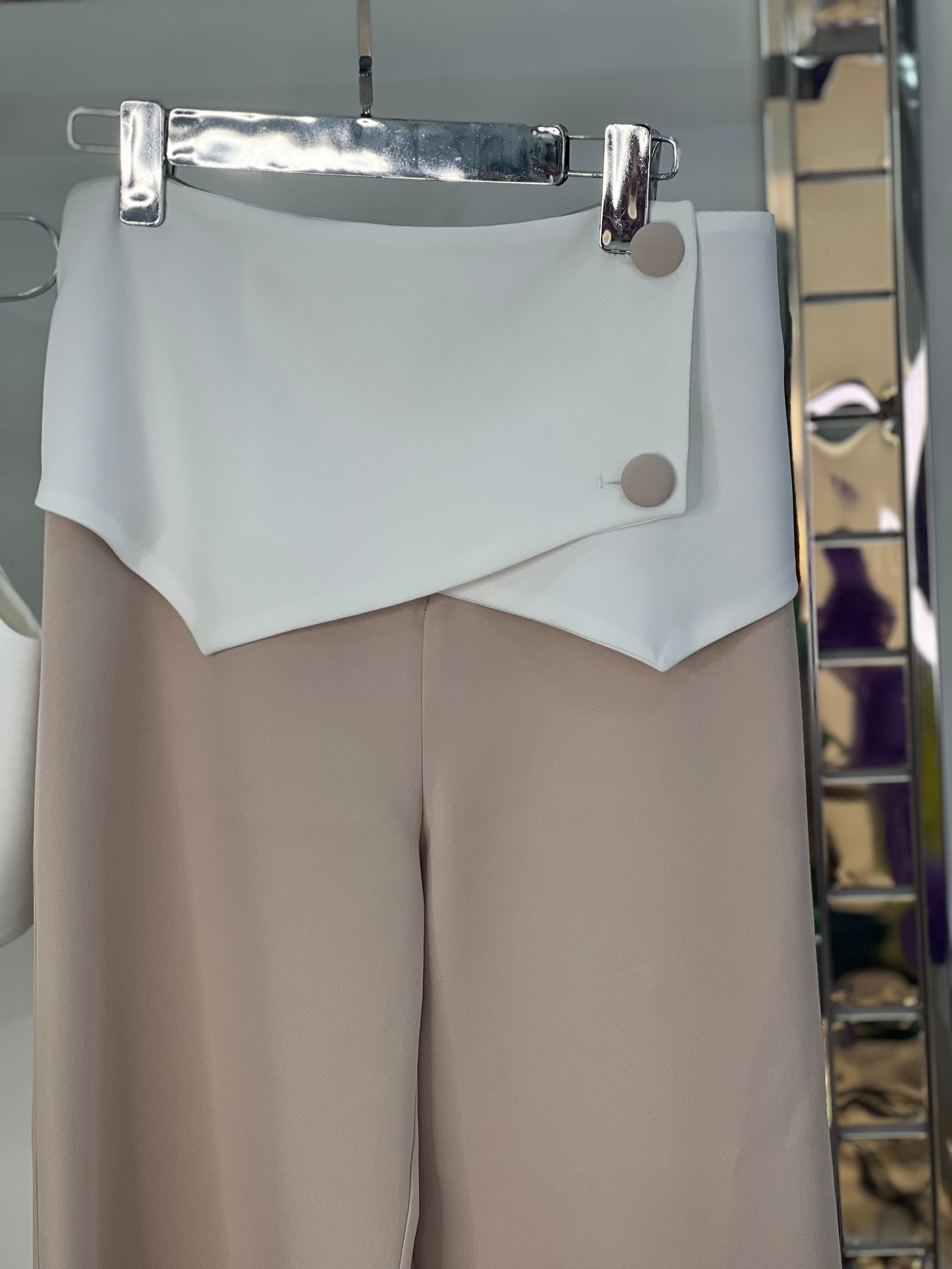 Chic White Two-Piece Set with Asymmetrical Button Detailing