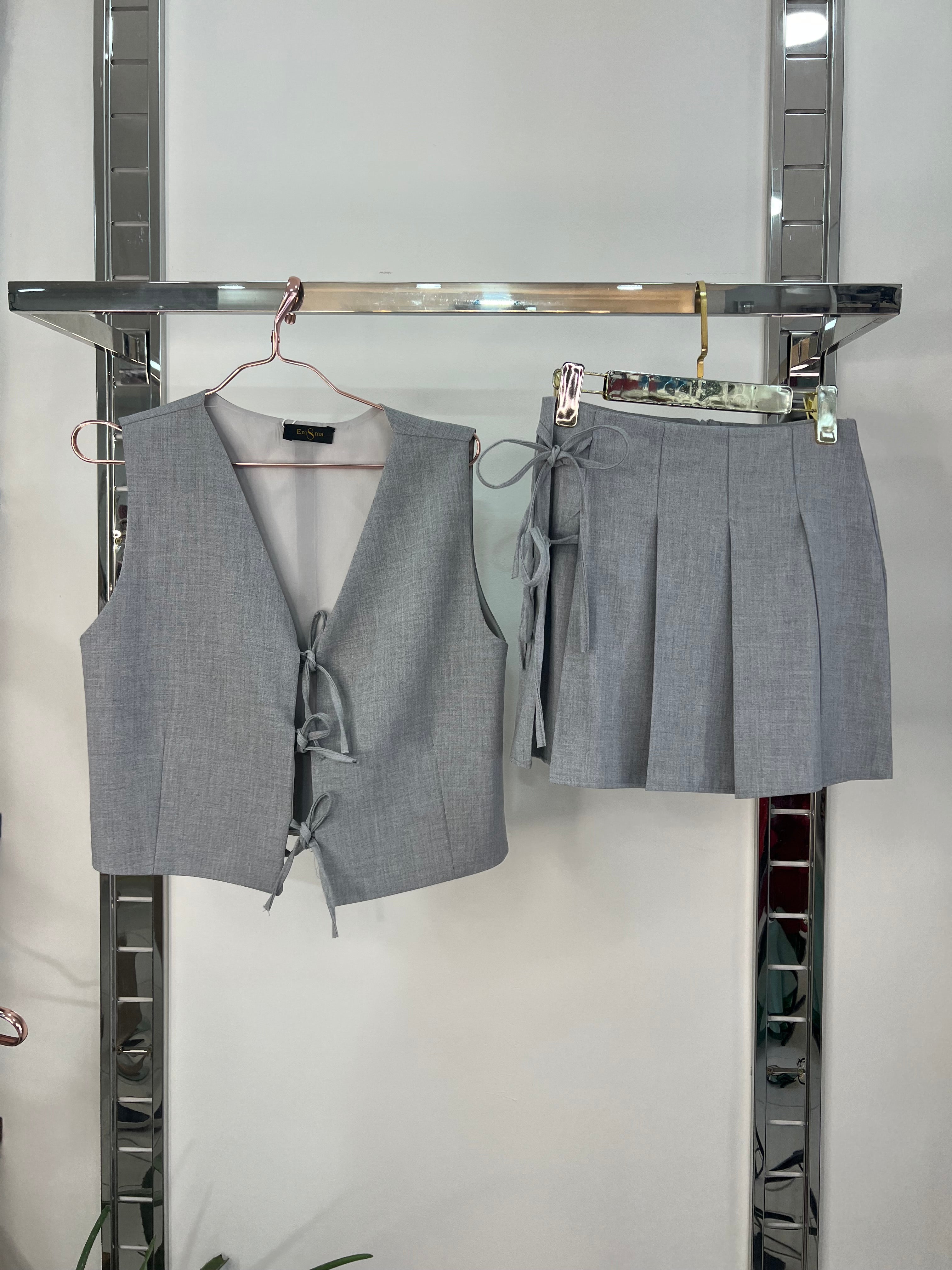 Grey Vest & Skirt Set