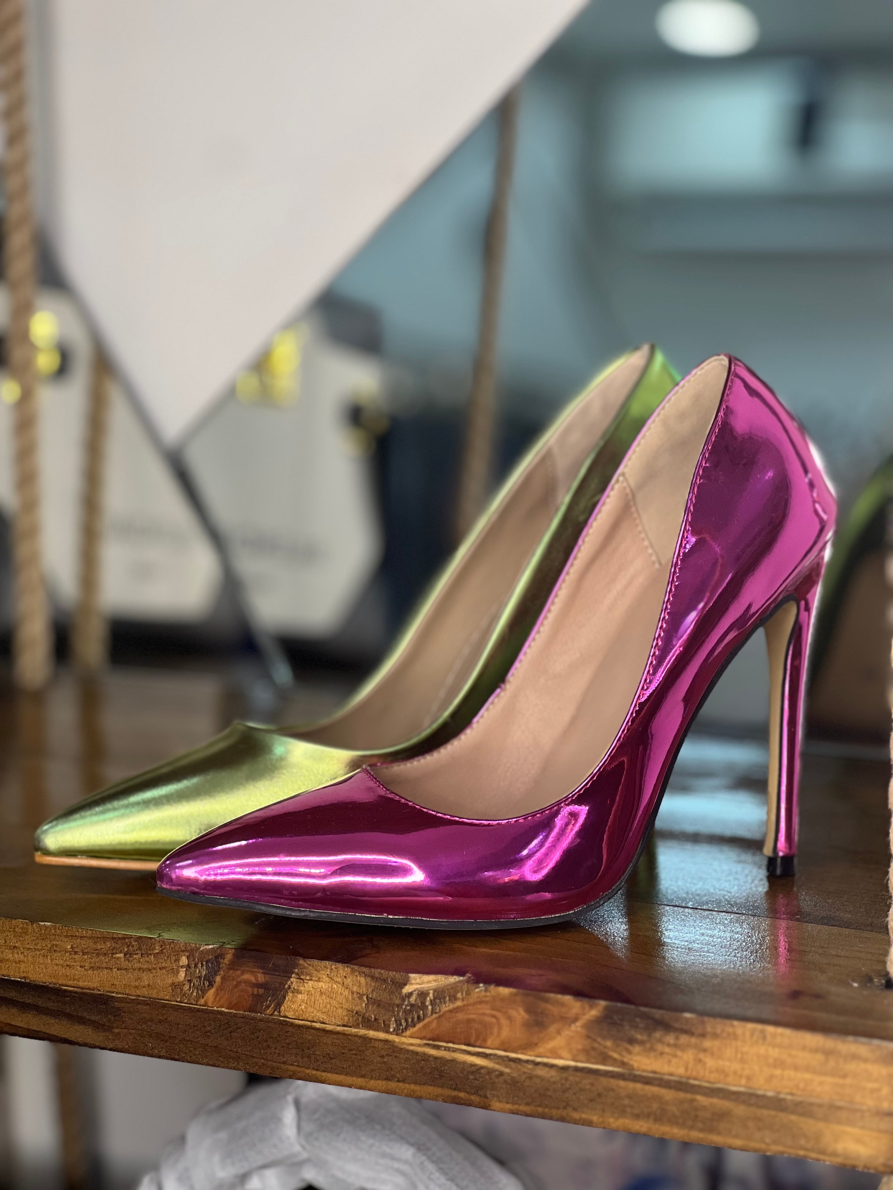 Metallic Pointed-Toe High Heels