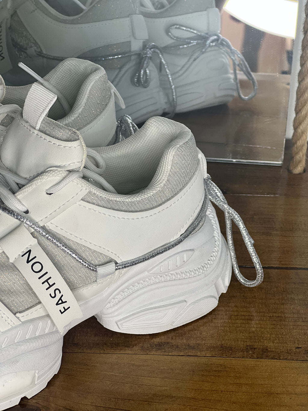 White Sneakers with Silver Laces – Clean Style with a Metallic Twist