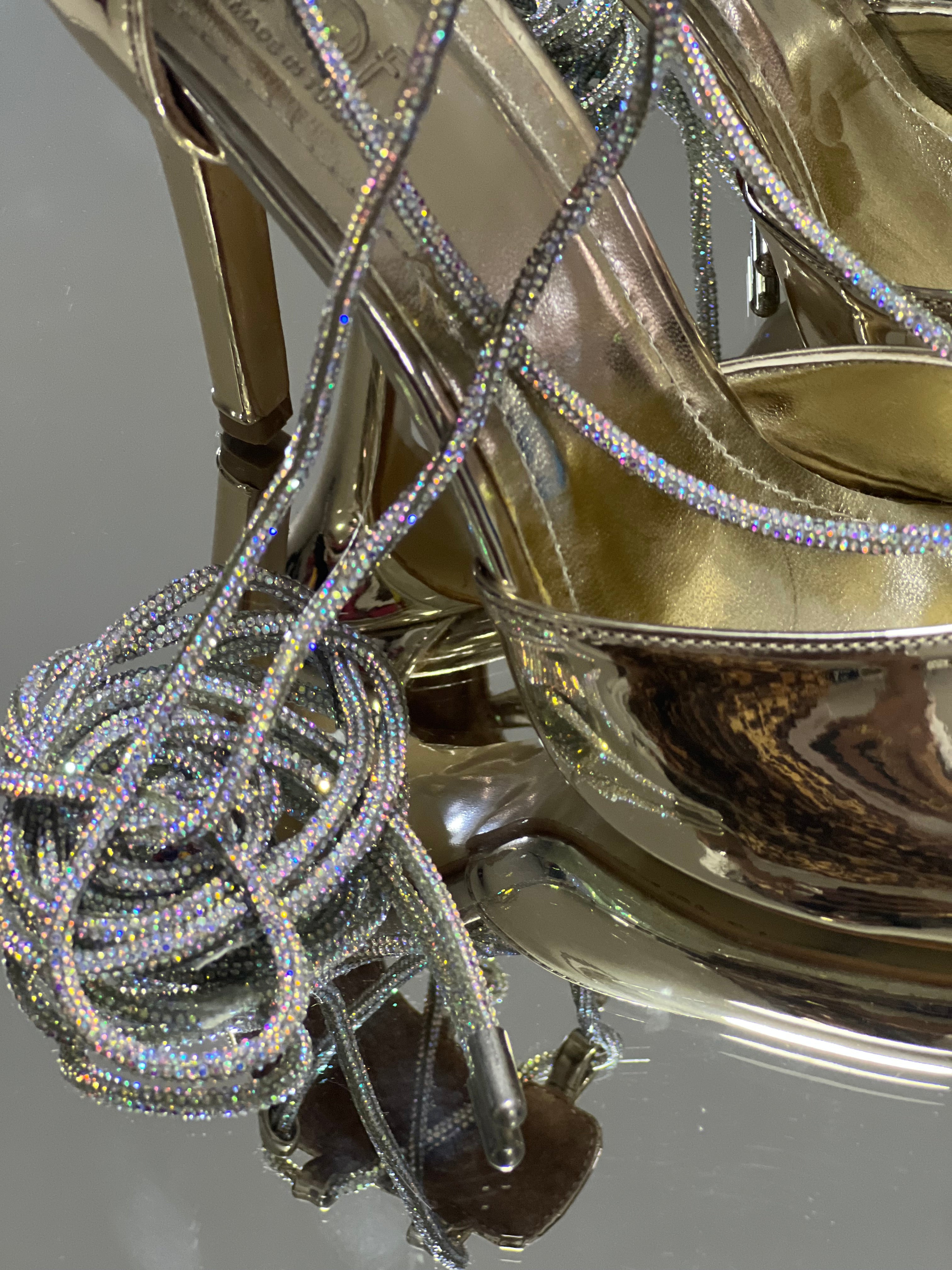 Mirror gold with silver stones long strap