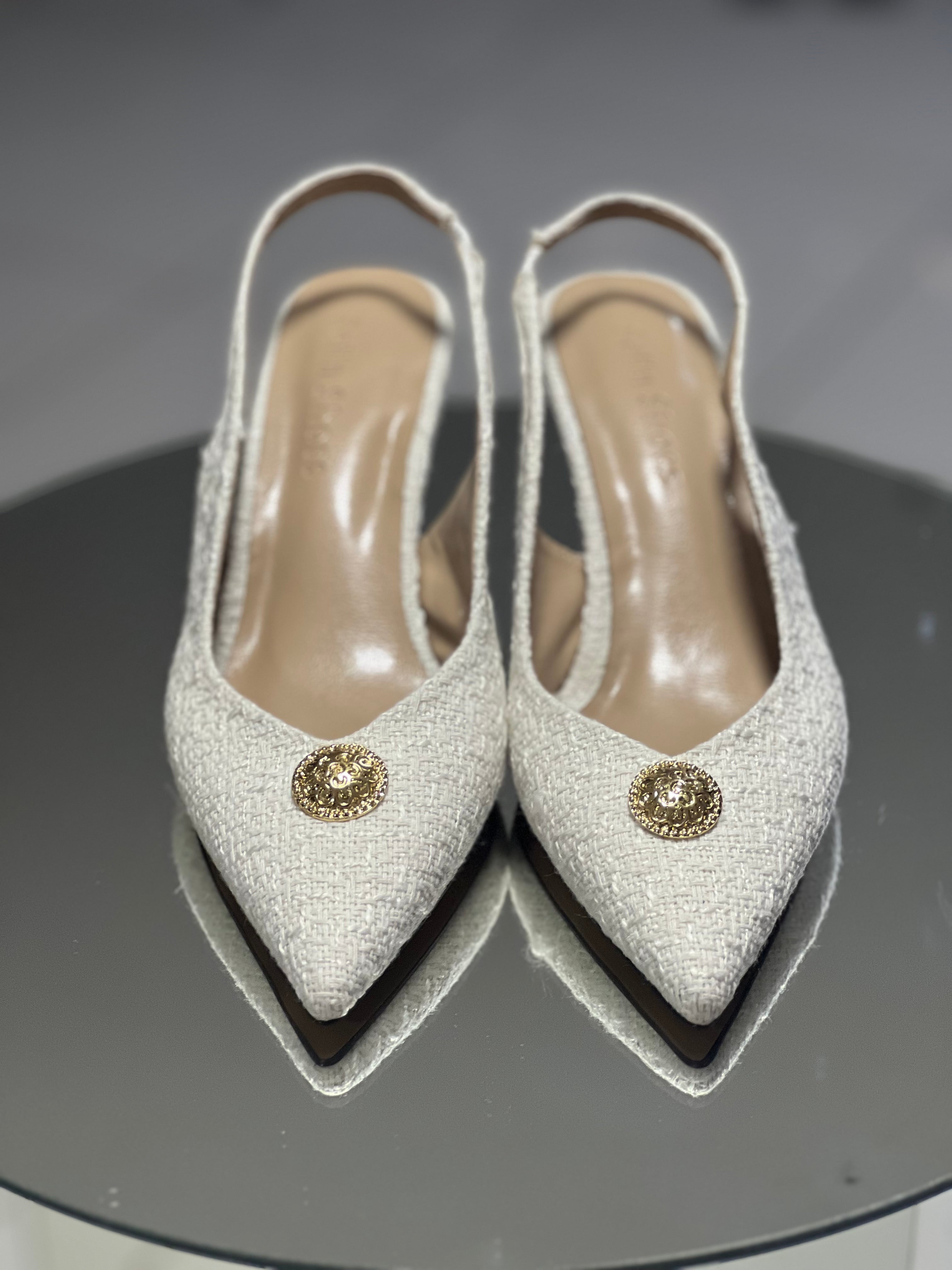 Elegant Tweed Medallion Slingbacks