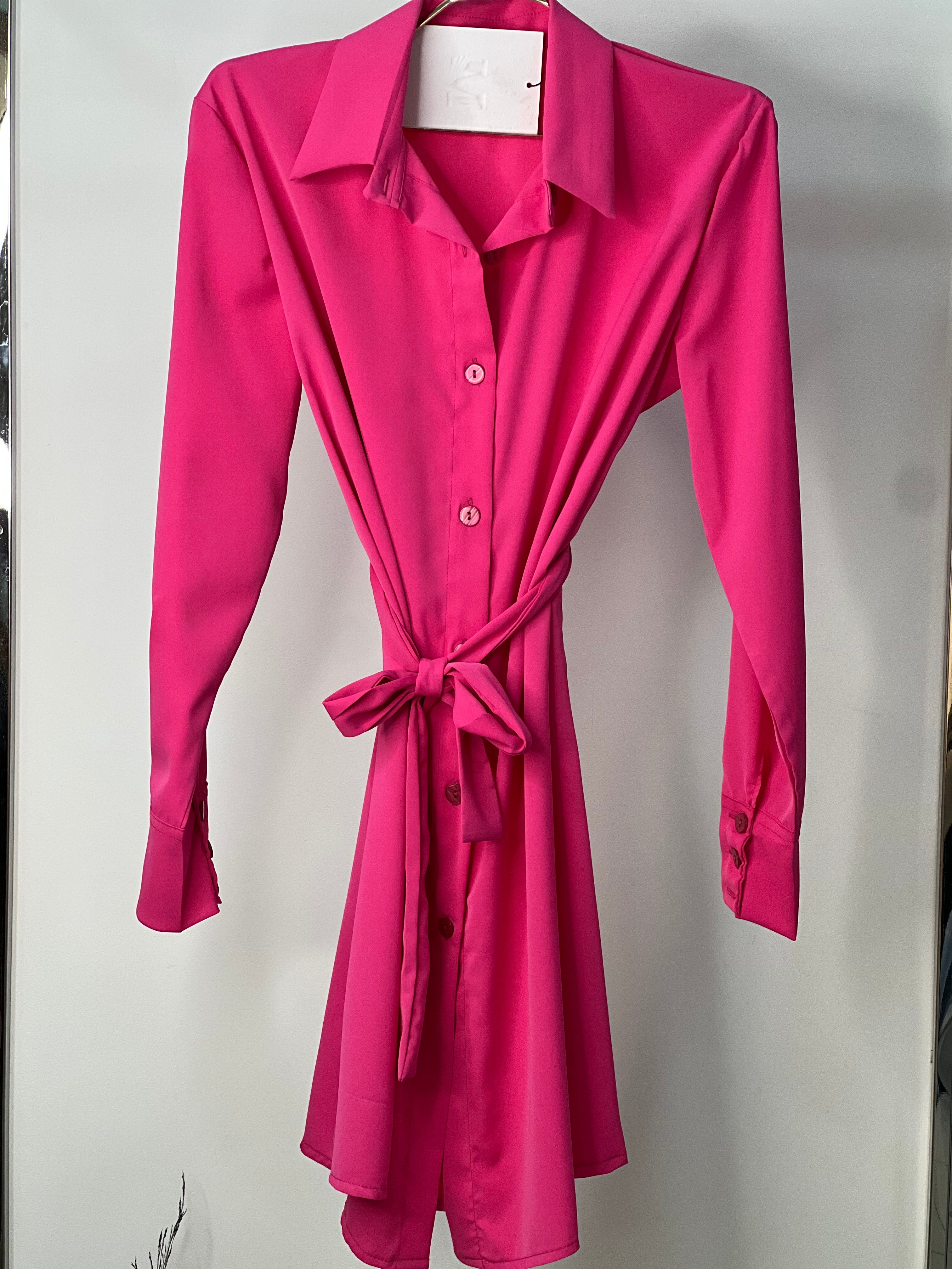 Draped Shirt Dress in Fuschia