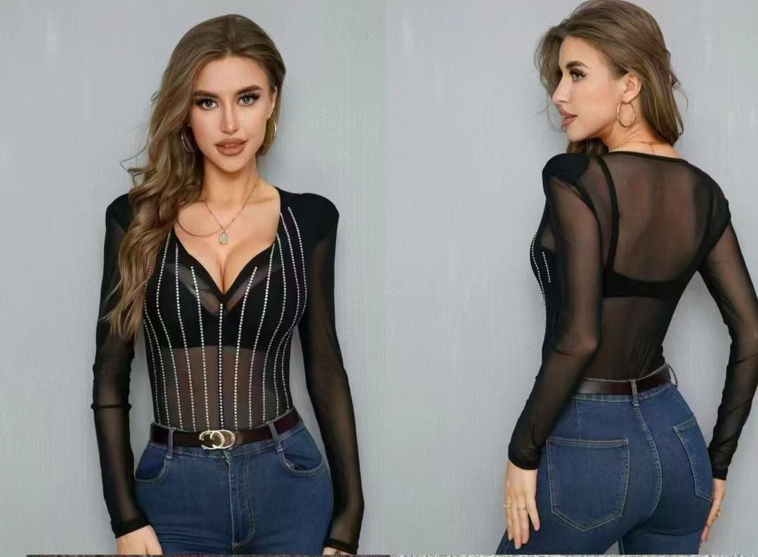 crystal sheer glam body top