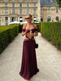 Burgundy Off-Shoulder Cut-Out Maxi set