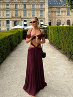 Burgundy Off-Shoulder Cut-Out Maxi set